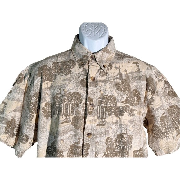 STATIC Outdoor Gear Short Sleeve Button Down Hawaiian Shirt Brown Medium - Picture 2 of 5